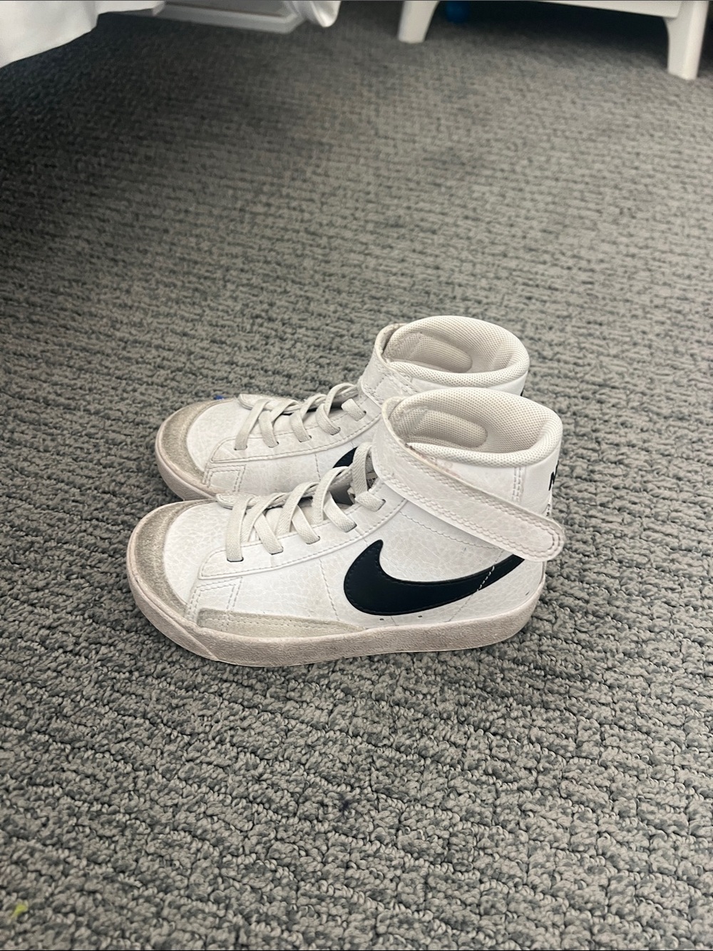 Nike Kids White High-Top Sneakers with Black Swoosh Strap